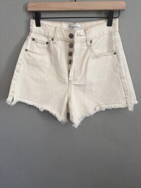 By Together Coastal Cream Denim A-Line Cutoff Shorts S High Rise Button Fly
